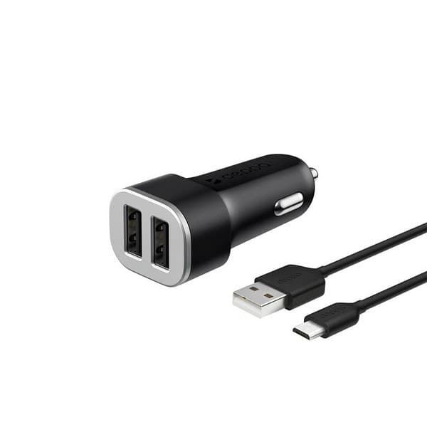 Разделитель автомобильный Deppa Car charger 2.4A D-11283, кабель microUSB 1.2m 12/24V (2USB: 5V/2.4A) Черный