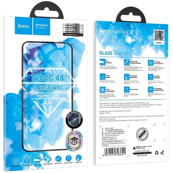 Стекло защитное Hoco (A34) Твердость 9H для iPhone 15 (6.1") 0.3mm Black