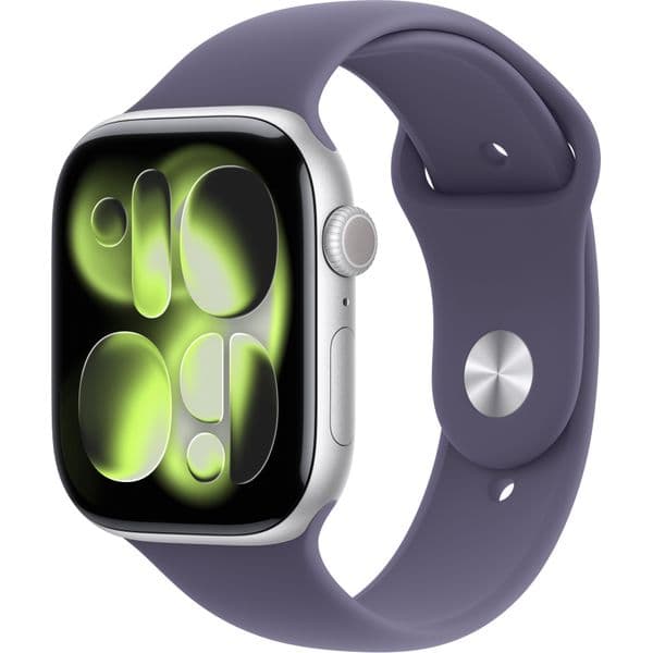 Apple Watch Series 11, 46 mm, Silver Aluminium Purple Fog Sport Band SM/ML